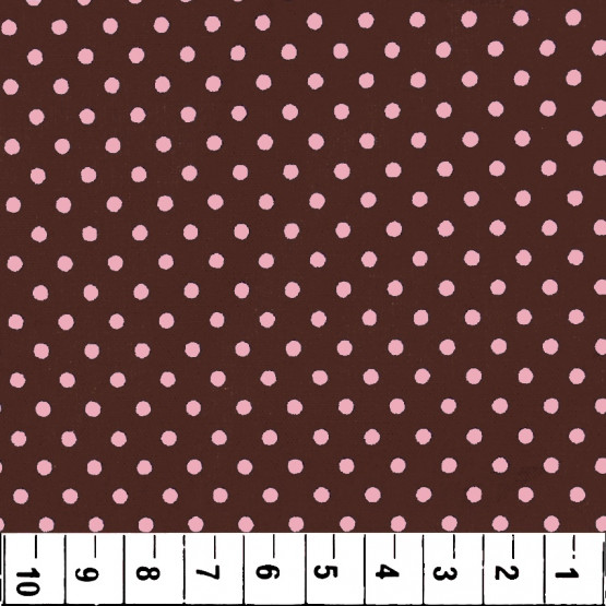Tricoline bola rosa e fundo marrom 100%algodão