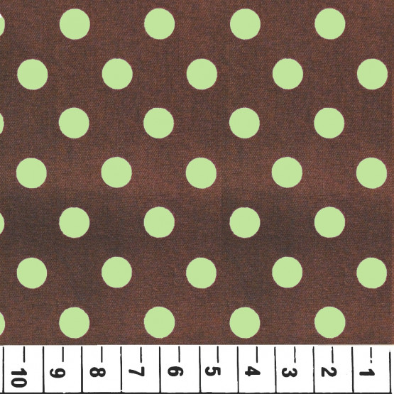 Tricoline bola verde e fundo marrom larg 140cm 100%algodão