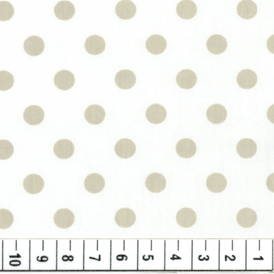 Tecido Tricoline Bolinhas Beges e fundo Branco -Bola 5- Larg 140cm 100%algodão 