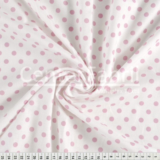 Tricoline Bolinhas rosas e brancas -Bola 5-100%algodão
