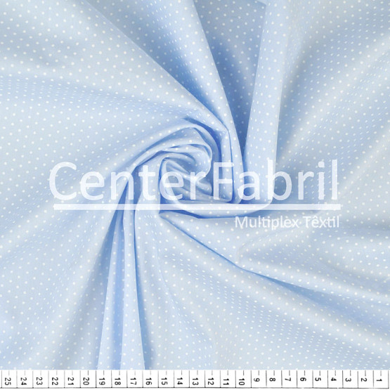 Tecido Tricoline Est Poá branco Fundo Azul Claro Largura 150cm 100%Algodão 115gr/m² Conserv1-J/2-2/3-2/