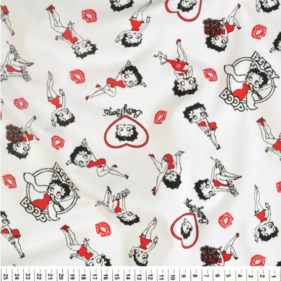 Tricoline Estampado Coleção Betty-Boop Beijo Fdo Branco Larg.150cm 100%Algodão