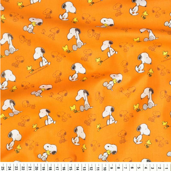 Tricoline Estampado Coleção Snoopy-Woodstock Fd Laranja Larg.150cm 100%Algodão