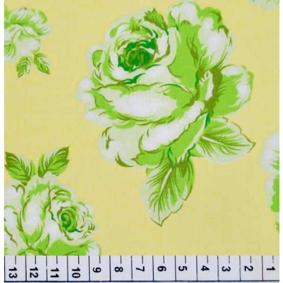Tricoline estampada floral verde fundo amarelo100% algodão