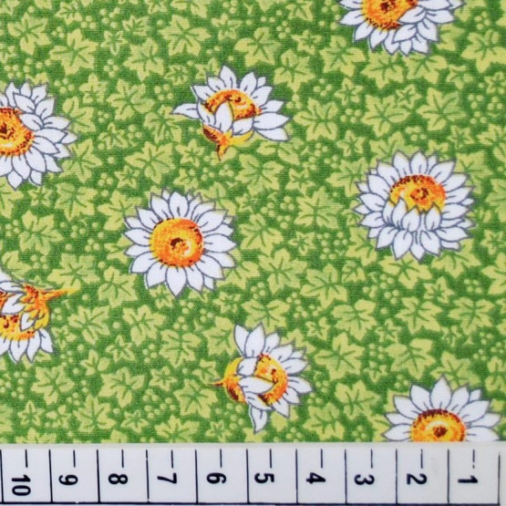 Tricoline estampada floral verde e margaridas 100% algodão