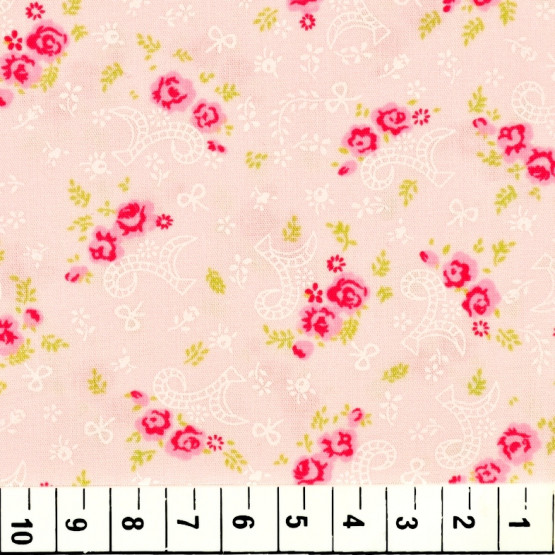 Tricoline estampada floral rosa 100%algodão