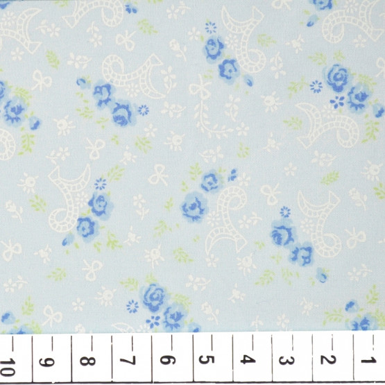 Tricoline estampada floral azul 100% algodão
