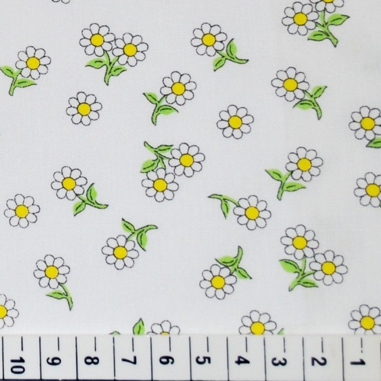 Tricoline estampa floral margaridas brancas 100%algodão Largura150cm
