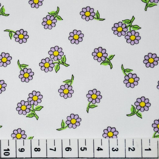 Tricoline estampa floral Lilas margaridas 100% algodão Largura150cm