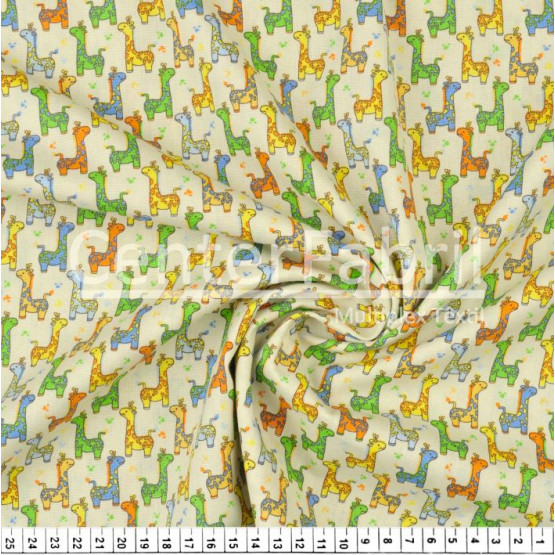 Tecido Tricoline Estampado Girafa Fdo Bege Larg.150cm 100%Algodão. Conserv1-I/2-2/3-2/5-3/6-2