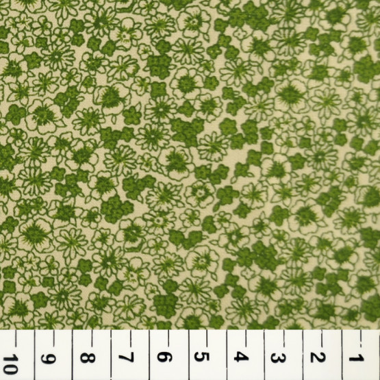 Tricoline estampada floral verde fundo bege 100%algodão
