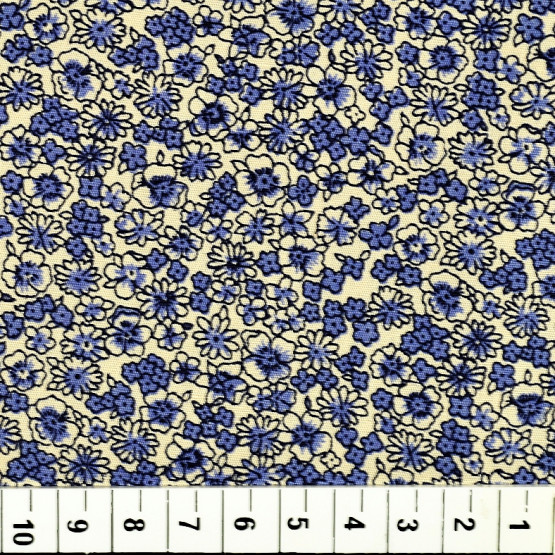 Tricoline estampada floral azul fundo creme 100%algodão