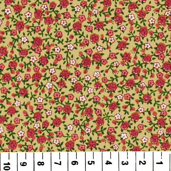 Tricoline estampada floral rosa fundo bege esc 100% algodão