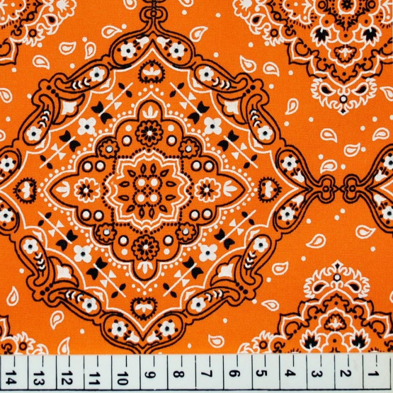 Tecido Tricoline Estampada Bandana Laranja Larg.150cm 100%Algodão 115gr/m² 