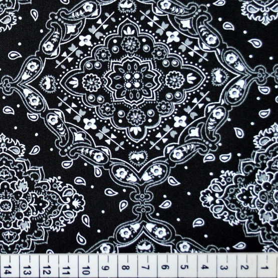 Tecido Tricoline Estampada Bandana Preta Larg.150cm 100%Algodão 115gr/m² 