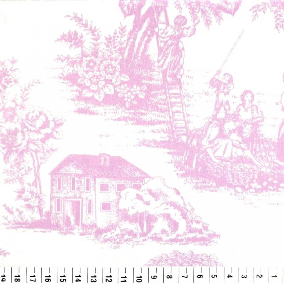 Tecido Toile de Jouy Rosa e fundo branco 100%algodão PRECO POR METRO