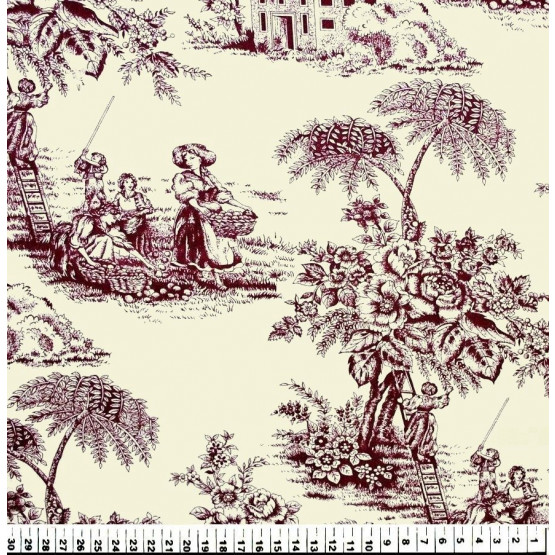 Tecido Toile de Jouy Bordô-Vinho fundo Cru 100%algodão PRECO POR METRO