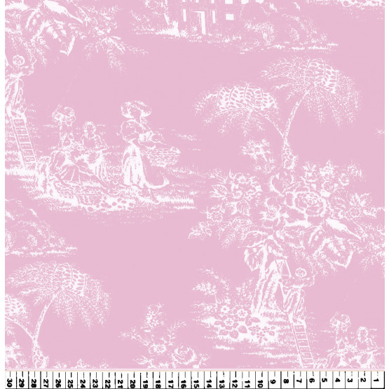 Tecido Toile de Jouy Branco e Fundo Rosa 100%algodão PRECO POR METRO