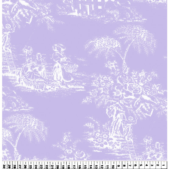 Tecido Toile de Jouy Branco e Fundo Lilás Larg150cm 100%algodão PRECO POR METRO