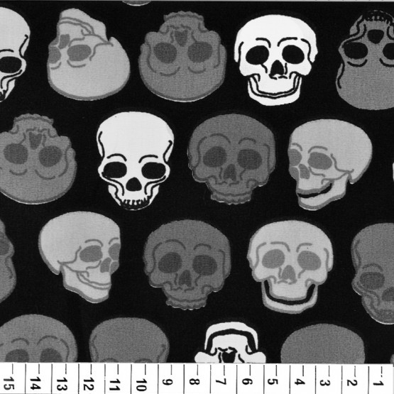 Tecido Bandana Cranio Branco e Fundo Preto 100% Algodão PRECO POR METRO