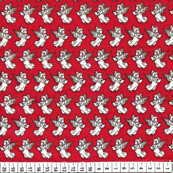 Tecido Tricoline Natal - Anjos fundo vermelho - 100%algodão Preço por Metro