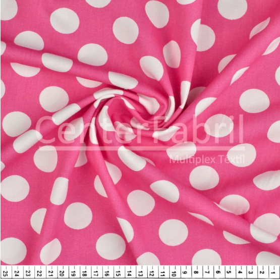 Tecido Tricoline Est Coleção Funny Dots - Bolas Brancas Fundo Pink Minnie Larg.150cm 100%Algodão Conserv1-J/2-2/3-2/5-3/6-1