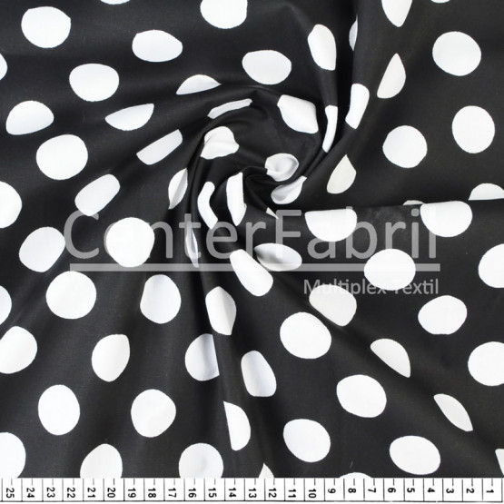 Tecido Tricoline Est Coleção Funny Dots - Bolas Brancas Fundo Preto Larg.150cm 100%Algodão 115gr/m² Conserv1-J/2-2/3-2/