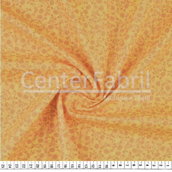 Tecido Tricoline Estampado Rosas c/Arabesco Amarelo Larg.150cm 100%Algodão. Conserv1-I/2-2/3-2/5-3/6-2