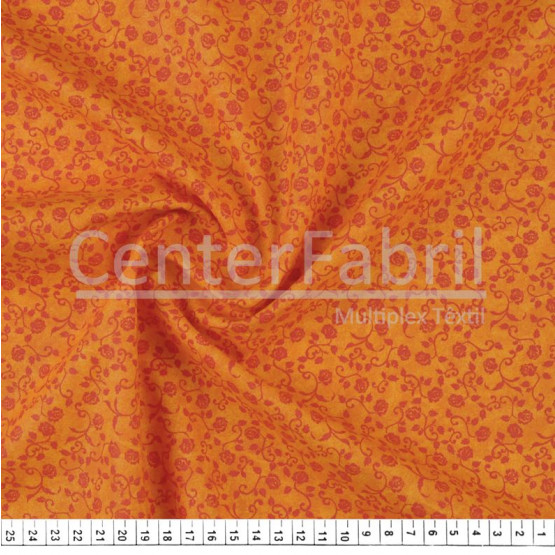 Tecido Tricoline Estampado Rosas c/Arabesco Laranja Larg.150cm 100%Algodão. Conserv1-I/2-2/3-2/5-3/6-2