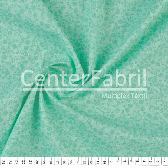 Tecido Tricoline Estampado Rosas c/Arabesco Acqua  Larg.150cm 100%Algodão. Conserv1-I/2-2/3-2/5-3/6-2