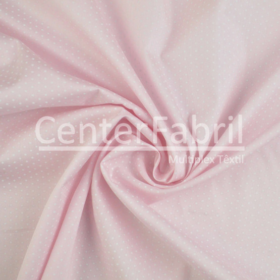 Tecido Tricoline Est Poá Branco Fundo Rosa Bebê Largura 150cm 100%Algodão 115gr/m² Conserv1-J/2-2/3-2/