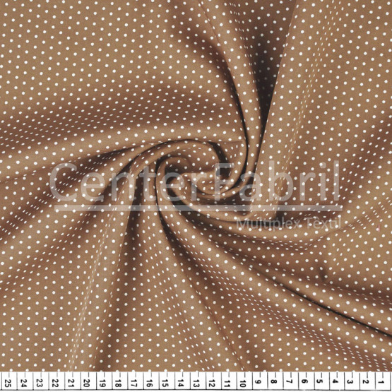 Tecido Tricoline Est Poá Branco Fundo Marrom  Largura 150cm 100%Algodão 115gr/m² Conserv1-J/2-2/3-2/