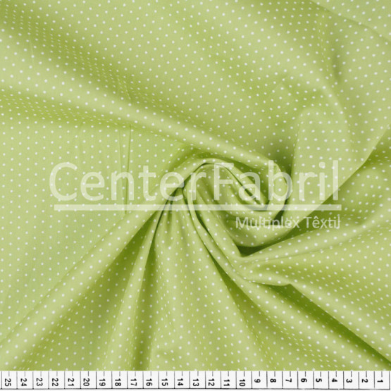 Tecido Tricoline Est Poá Branco Fundo Pistache Largura 150cm 100%Algodão 115gr/m² Conserv1-J/2-2/3-2/