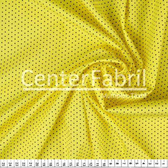 Tecido Tricoline Estampado Poá Amarelo c/Preto Larg.150cm 100%Algodão