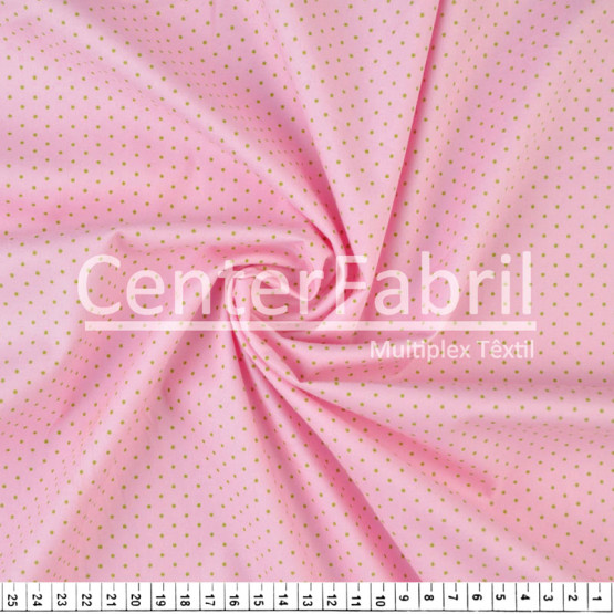 Tecido Tricoline Est Poá Verde Fundo Rosa Largura 150cm 100%Algodão 115gr/m² Conserv1-J/2-2/3-2/