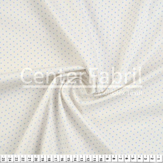 Tecido Tricoline Est Poá Azul Fundo Cru Largura 150cm 100%Algodão 115gr/m² Conserv1-J/2-2/3-2/