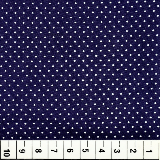 Tricoline estampada micro bolas - branca fundo azul marinho 100% algodão