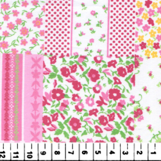 Tricoline estampa Patchwork em Floral Rosa 100% algodão