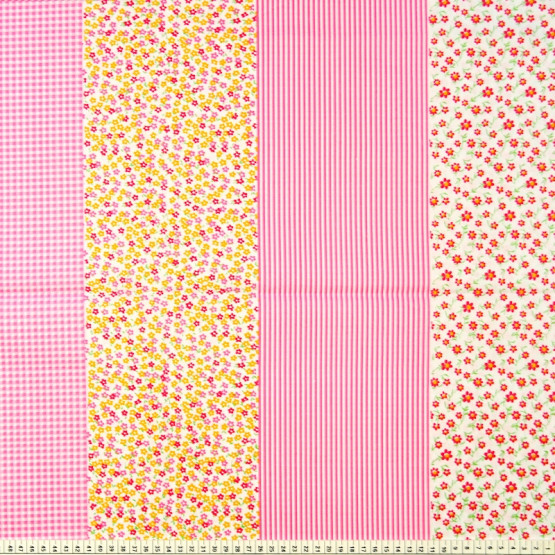 Tricoline estampada Barrada faixas em floral rosa 100% algodão