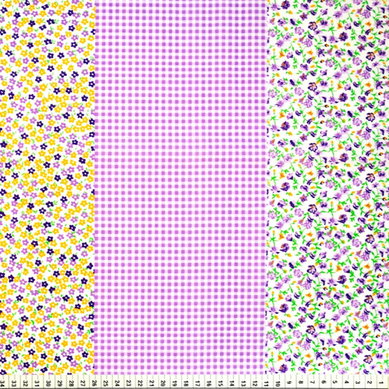 Tricoline estampada Barrada faixas em floral lilas 100% algodão