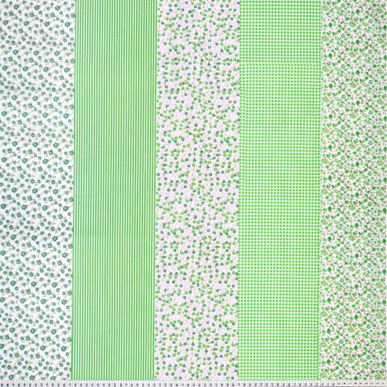 Tricoline estampada Barrada faixas em floral verde 100% algodão