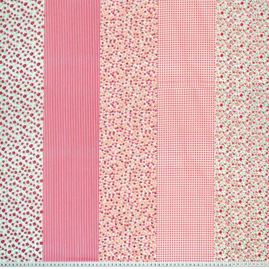 Tricoline estampada Barrada faixas em floral vermelho 100% algodão