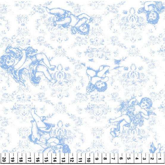 Tecido Toile de Jouy Anjos - Azul 100%algodão PRECO POR METRO
