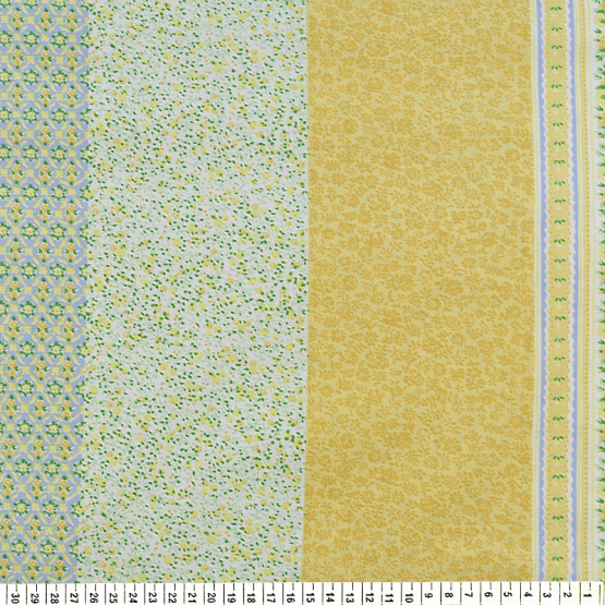 Tricoline estampada Barrada faixas em floral amarelo 100% algodão
