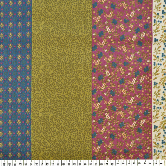 Tricoline estampada Barrada faixas em floral marrom/bege100% algodão