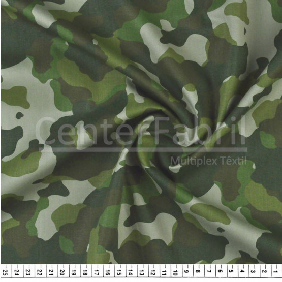Tecido Tricoline Estampado Camuflado Verde Larg.150cm 100%Algodão. Conserv1-I/2-2/3-2/5-3/6-2