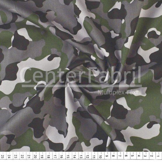 Tecido Tricoline Estampado Camuflado Cinza Larg.150cm 100%Algodão. Conserv1-I/2-2/3-2/5-3/6-2