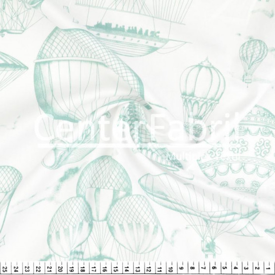 Tecido Tricoline Est Coleção Toyle de Jouy Balões Vintage Verde Larg.150cm 100%Algodão Conserv1-J/2-2/3-2/5-3/6-1