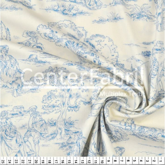 Tecido Tricoline Est Coleção Toyle de Jouy Romance Vintage Azul Fdo Off White Larg.150cm 100%Algodão Conserv1-J/2-2/3-2/5-3/6-1