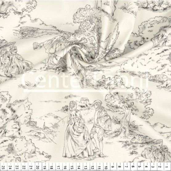 Tecido Tricoline Est Coleção Toyle de Jouy Romance Vintage Cinza Fdo Bge Larg.150cm 100%Algodão Conserv1-J/2-2/3-2/5-3/6-1